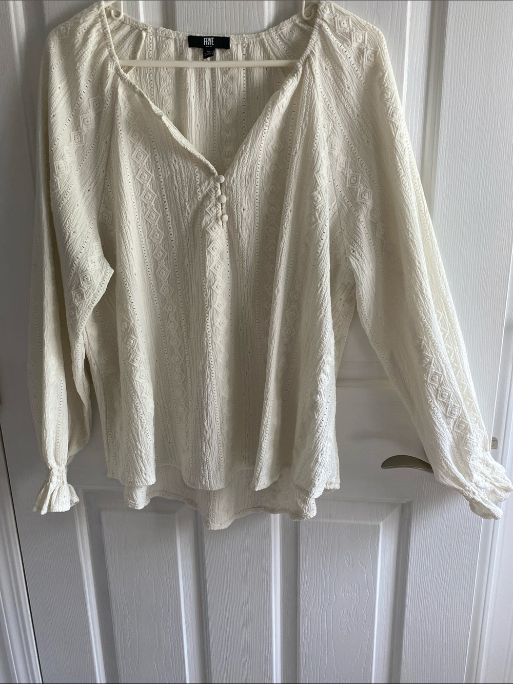 Frye Cream Textured Button-Front Peasant Blouse